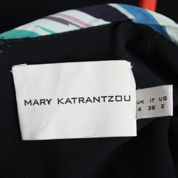 Mary Katrantzou Black Multicolor Contrast Piping Short Sleeve Dress, Size 2 - Picture 7 of 7